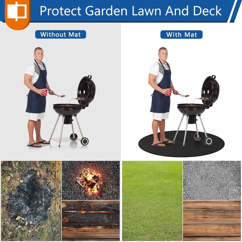 Anze Round Under Grill Mat for Outdoor Grill, 60 Inch Anti-Slip BBQ Floor Mats, Easy to Clean Reusable Fireproof Grill Pad, Oil-Proof Waterproof Protector for Deck Fireplace Pit Mat Black - Image 4